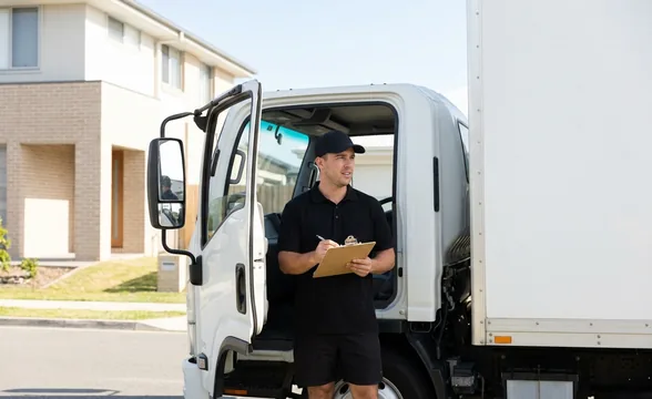 Legendz Removals driver beside a client truck on a crew hire job